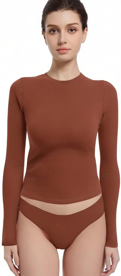 Long Sleeve Shirts for Women Crewneck Basic Tees T Shirts Fitted Crop Tops Y2k Going Out Tops