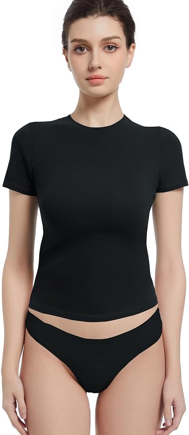 Crewneck Short Sleeve T Shirts for Women Fitted Basic TeesY2k Going Out Tops