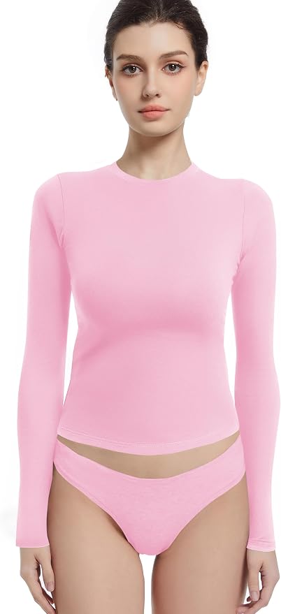 Long Sleeve Shirts for Women Crewneck Basic Tees T Shirts Fitted Crop Tops Y2k Going Out Tops