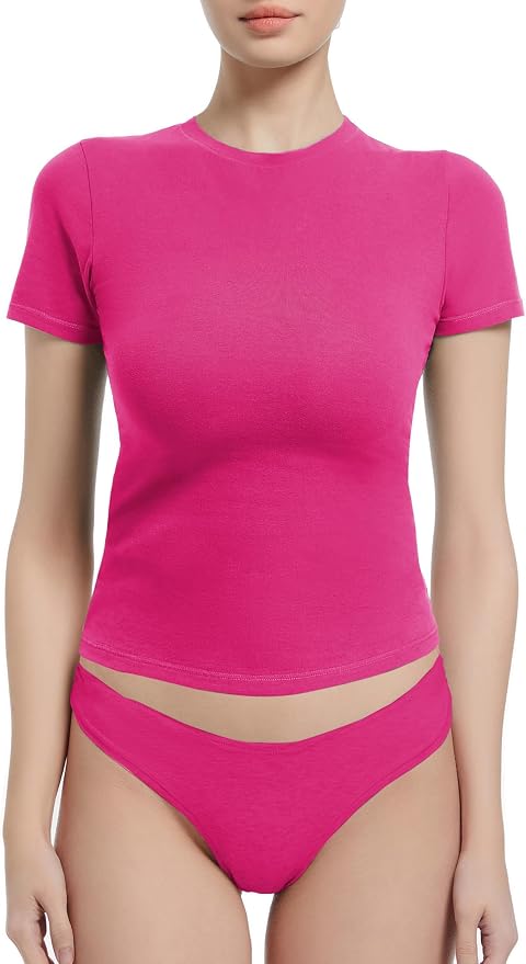 Crewneck Short Sleeve T Shirts for Women Fitted Basic TeesY2k Going Out Tops
