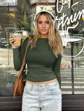 Long Sleeve Shirts for Women Crewneck Basic Tees T Shirts Fitted Crop Tops Y2k Going Out Tops