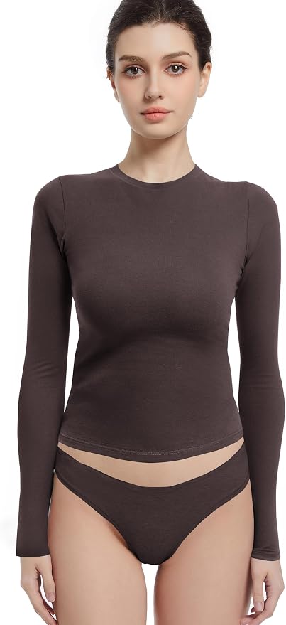 Long Sleeve Shirts for Women Crewneck Basic Tees T Shirts Fitted Crop Tops Y2k Going Out Tops