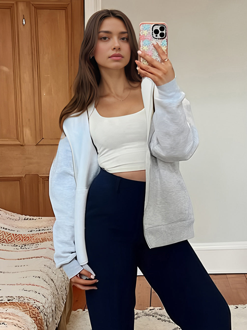 Zip Up Hoodies for Women Fleece Jacket with Pockets Casual Sweatshirts Comfy Fall Coats