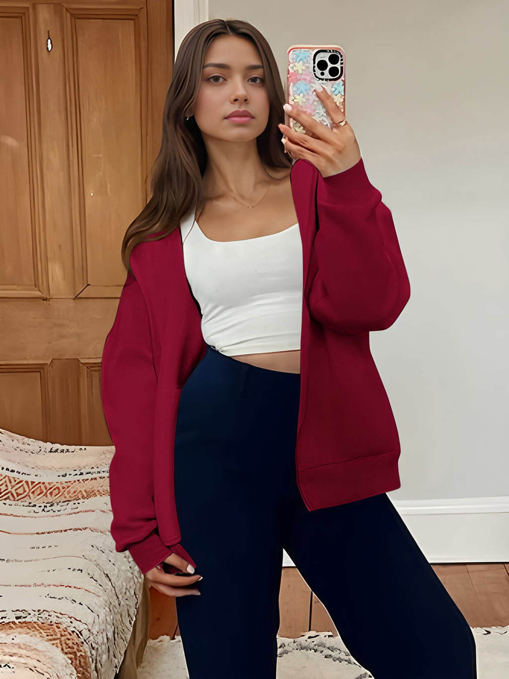 Zip Up Hoodies for Women Fleece Jacket with Pockets Casual Sweatshirts Comfy Fall Coats