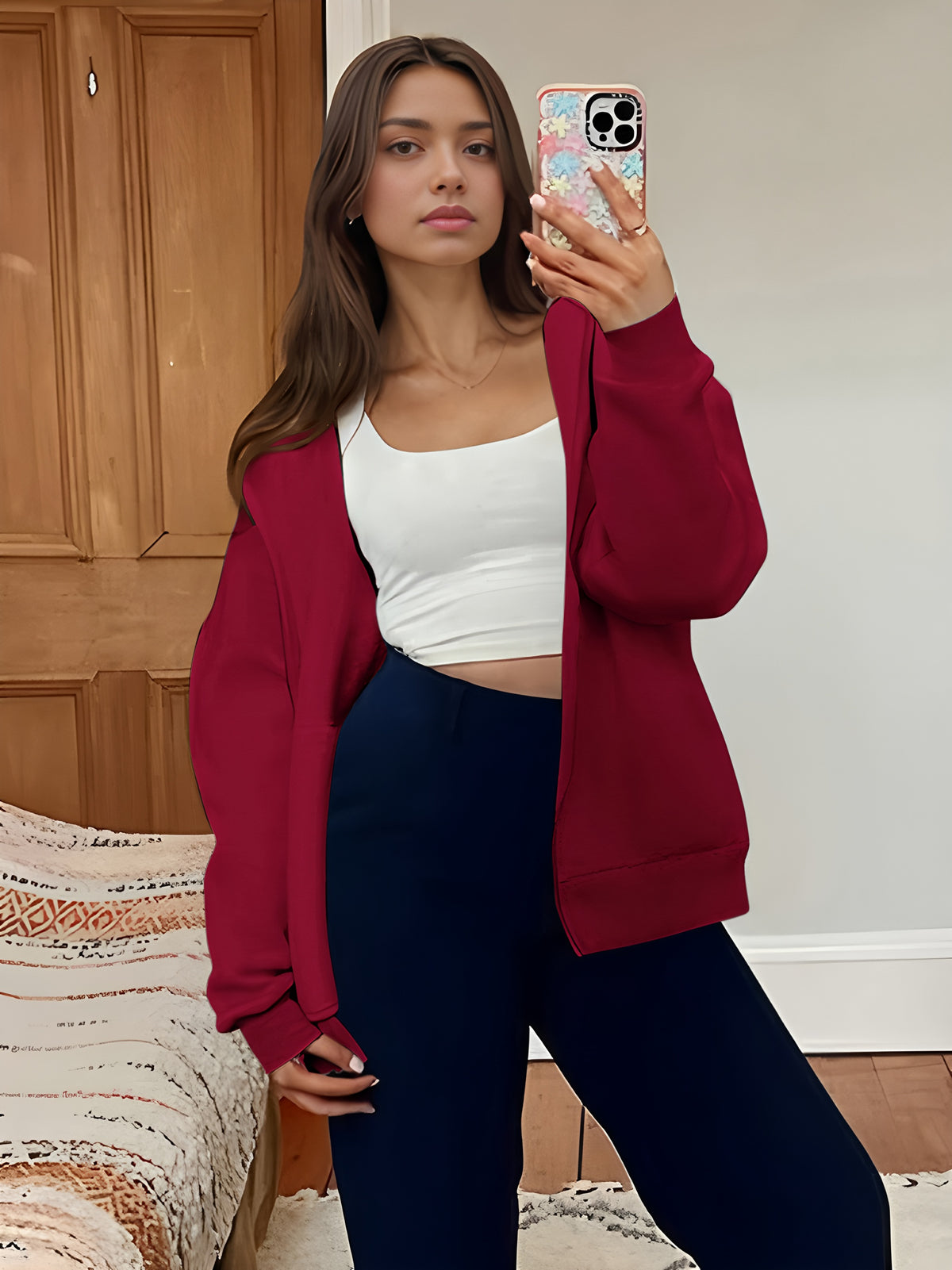 Zip Up Hoodies for Women Fleece Jacket with Pockets Casual Sweatshirts Comfy Fall Coats