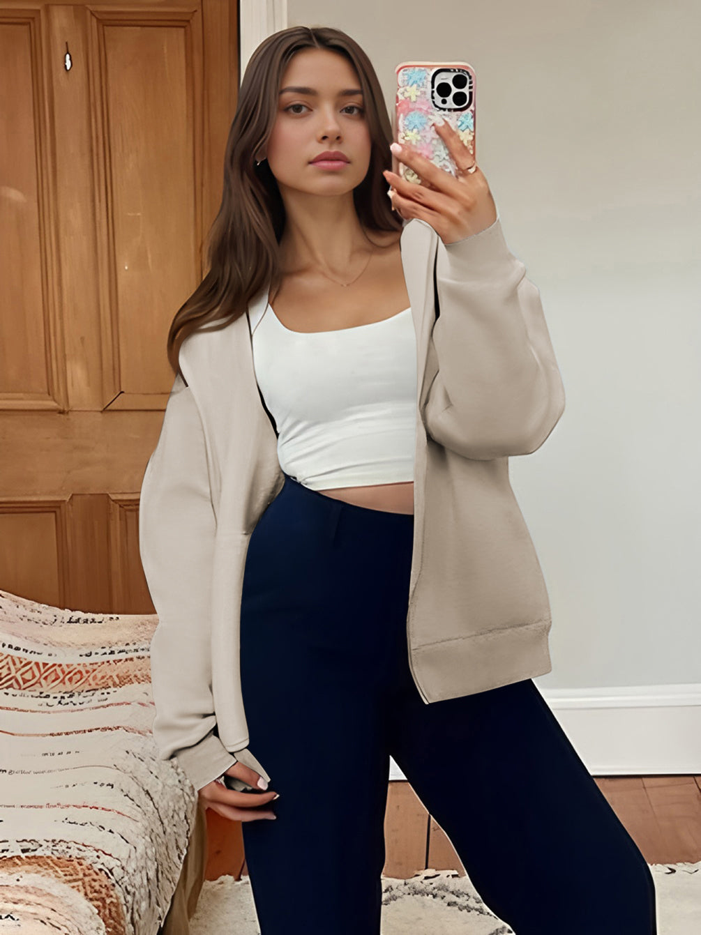 Zip Up Hoodies for Women Fleece Jacket with Pockets Casual Sweatshirts Comfy Fall Coats