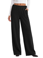 Crepe Wide Leg Pants for Women Wrinkle Free Flowy Casual Trousers