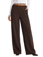 Crepe Wide Leg Pants for Women Wrinkle Free Flowy Casual Trousers