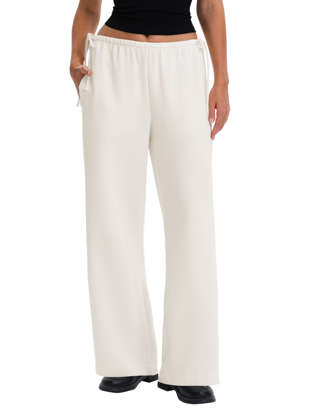 Crepe Wide Leg Pants for Women Wrinkle Free Flowy Casual Trousers