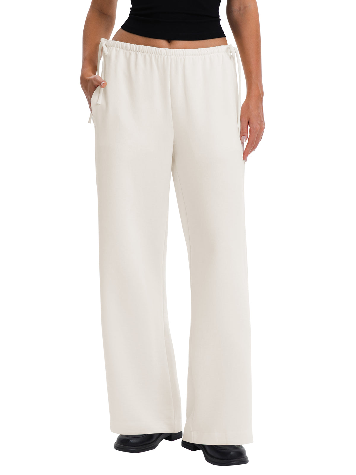 Crepe Wide Leg Pants for Women Wrinkle Free Flowy Casual Trousers