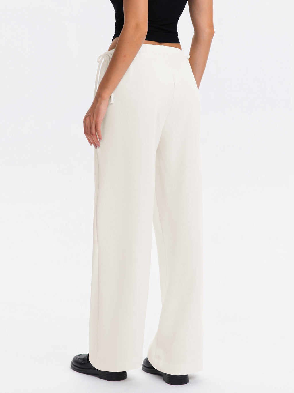 Crepe Wide Leg Pants for Women Wrinkle Free Flowy Casual Trousers